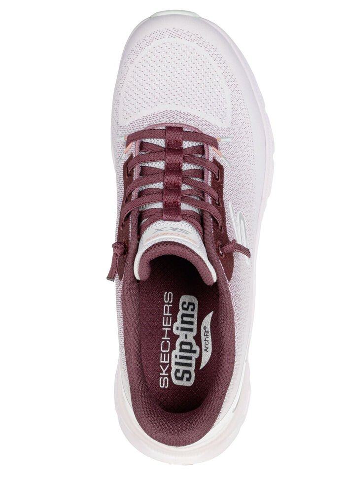 SKECHERS, trendige Damen-Sneaker, mit geformter Slip-Ins Fersenplatte WEISS-BORDEAUX
